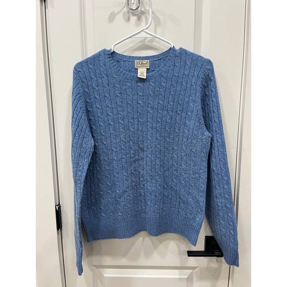 LL Bean Sweaters - LL‎ Bean Womens Cable Knit Sweater Blue Lambswool Blend M-Reg